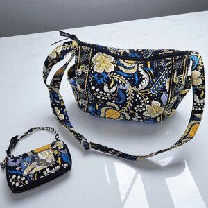 Vera Bradley Lizzy Ellie Blue Yellow Floral Paisley Crossbody Purse & Wallet Duo